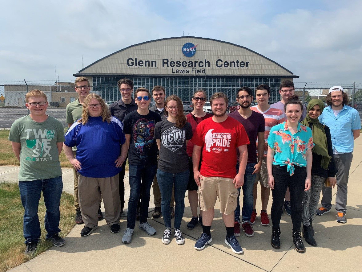 The REU cohort and students from the CSU USRA program are ready to explore the NASA Glenn Research Center