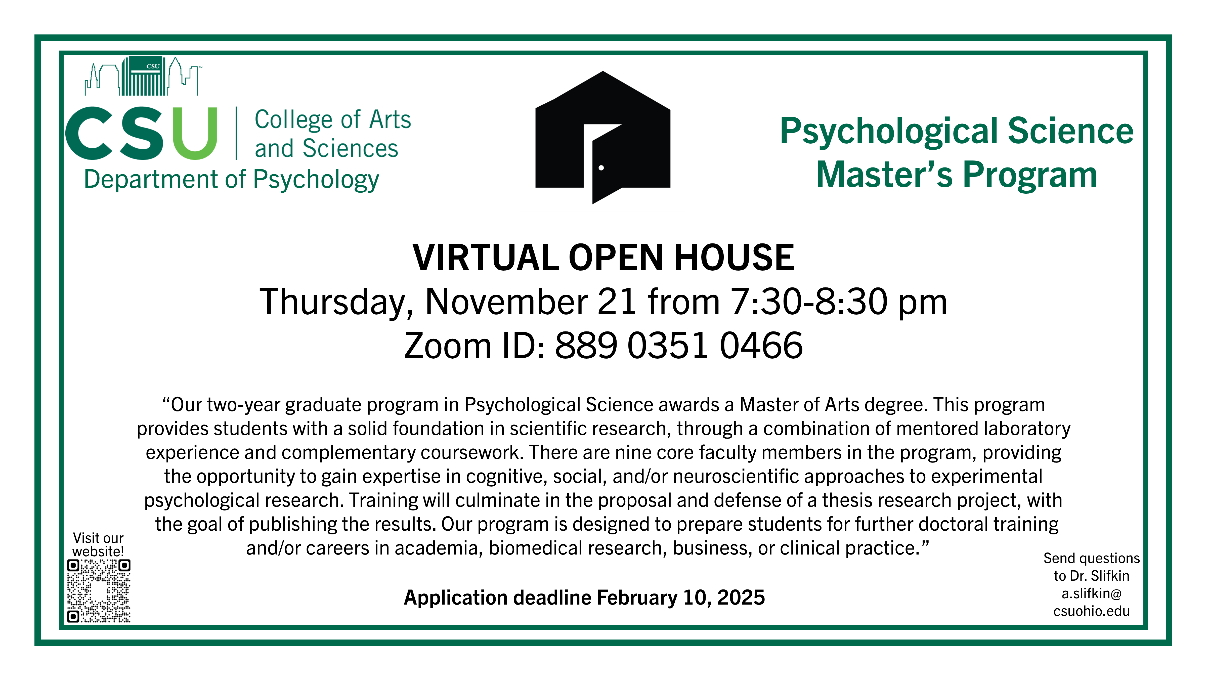 Psychological Science Masters Program Open House November 21 2024