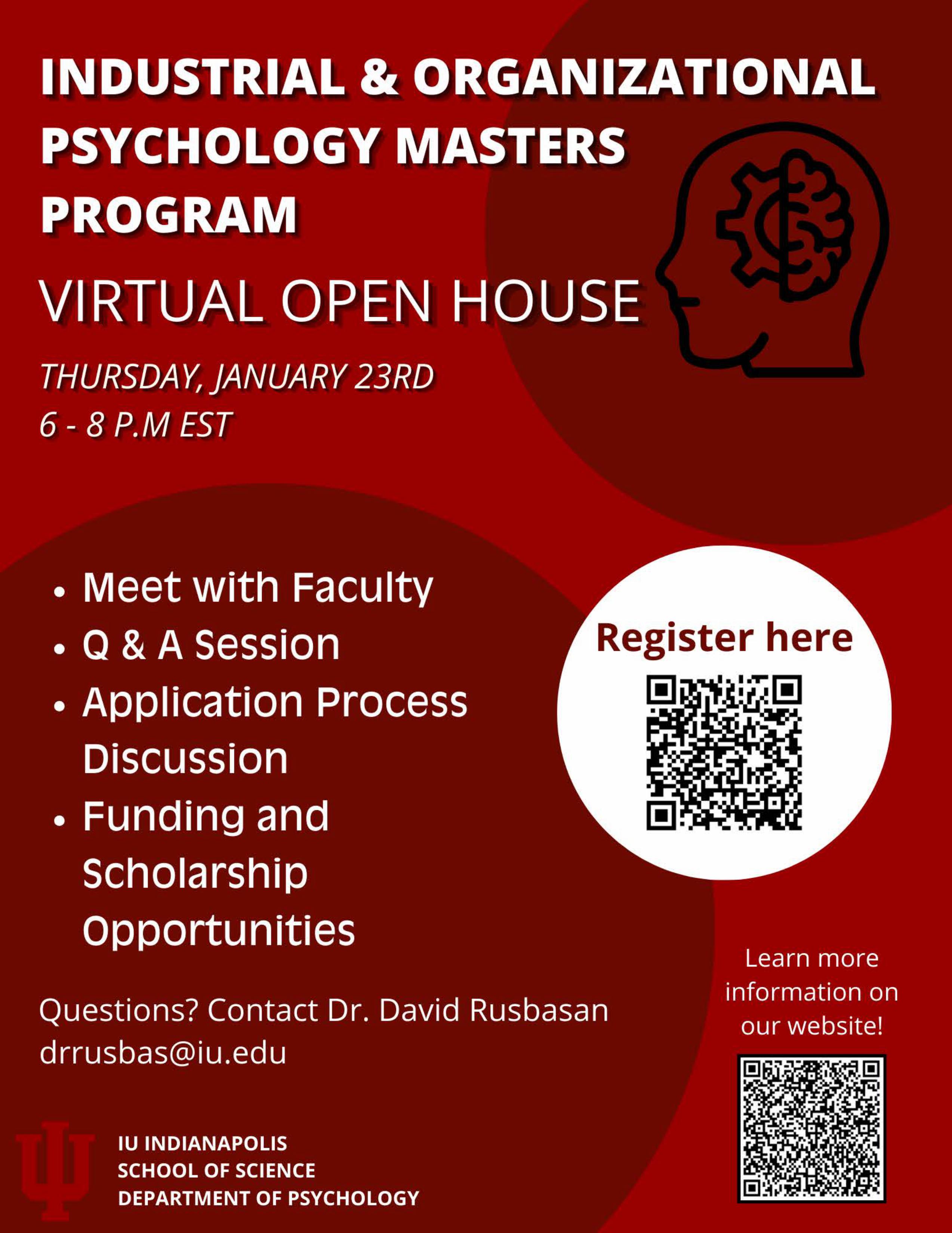 Industrial & Organizational Master's Program Open House at Indiana University January 23 2025