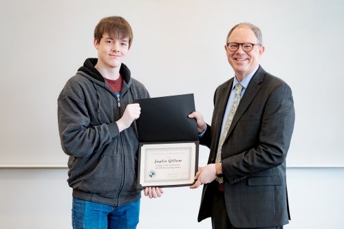 A&S 2025 Fall Outstanding Scholar Jaylin Gillum pictured with Dean Andy Kersten