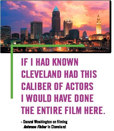 Cleveland skyline with Denzel Washington quote