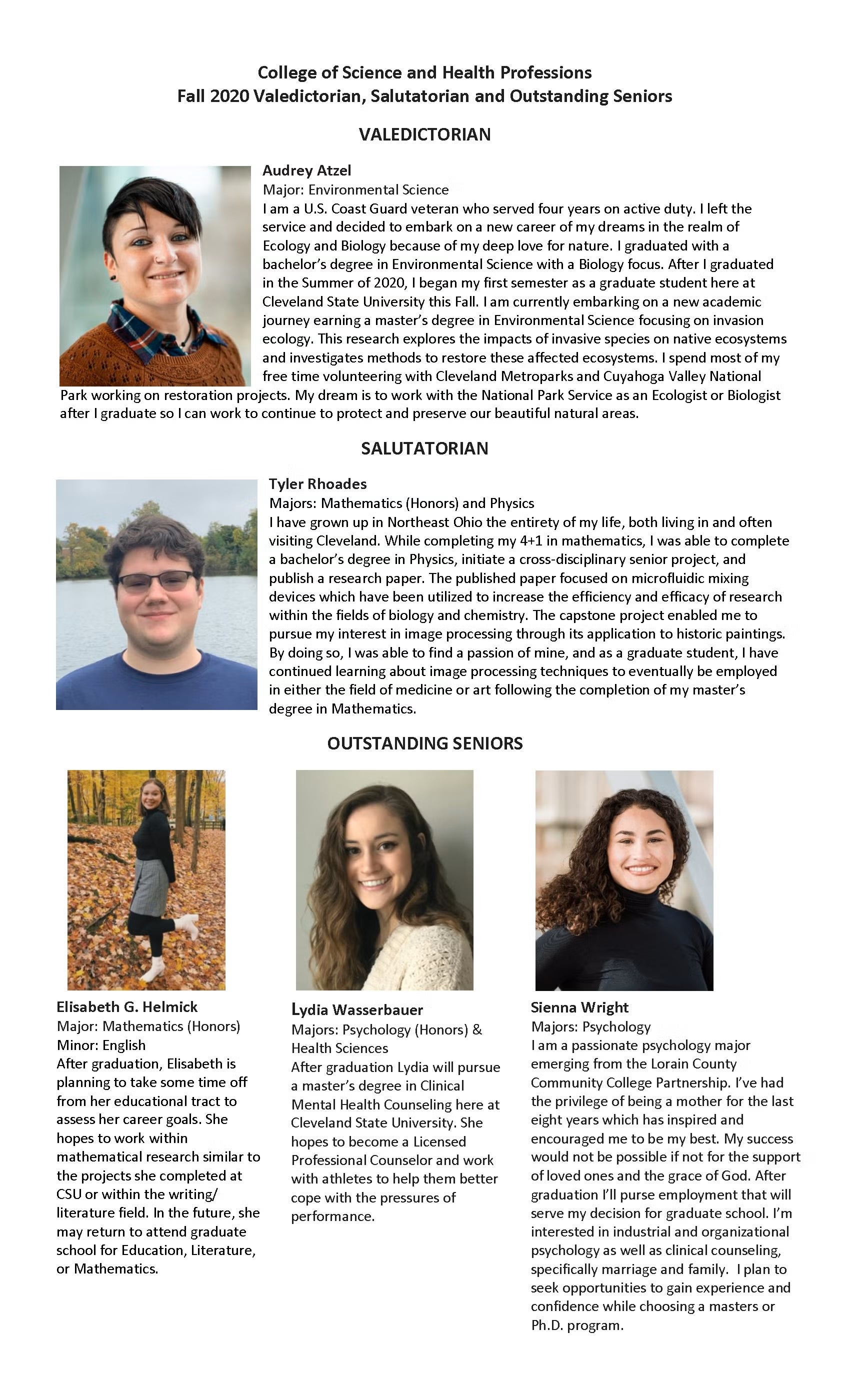 Fall 2020 Outstanding Seniors