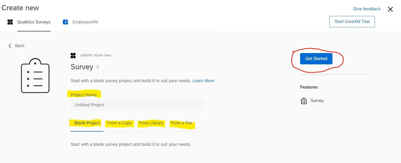 Create Survey page screenshot