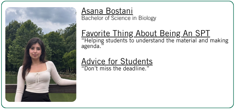 Asana Bostani's favorite thing about being an SPT and advice for students.