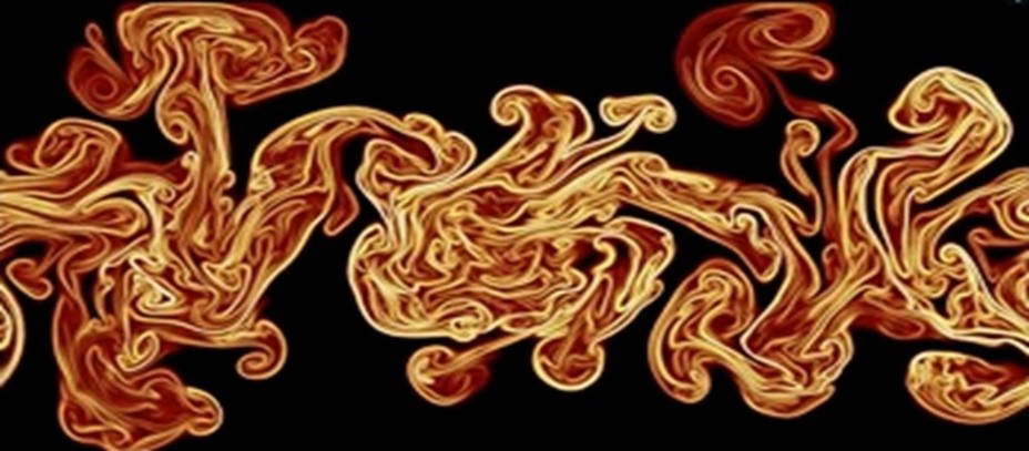 Research related image of an orange gas creating swirls. 