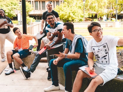 Diverse group of students outside. 