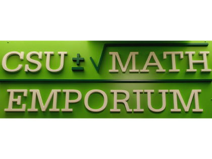 A well-lit CSU Math Emporium sign.