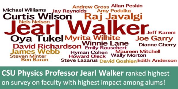 CSU Physics Professor Jearl Walker Ranked Highest on survey on faculty with highest impact among alums!